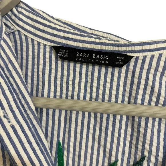 Zara romper Toucan Embroidered Seersucker striped small tropical beach summer - Picture 11 of 13